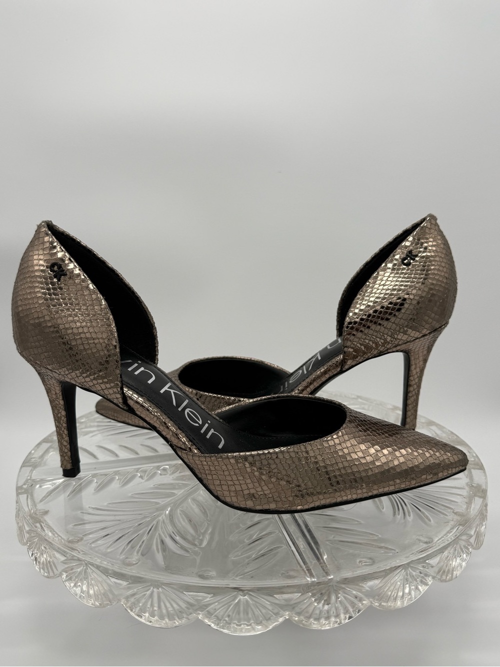 Calvin Klein Bronze Metallic Snake-Texture D'Orsay Heels